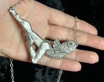 Reverse Mermaid necklace - antique silver finish