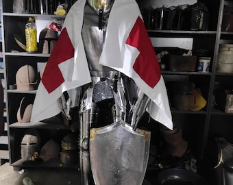 Templar Knight Full Armor Suit – Medieval Crusader Cosplay | LARP, Reenactment, Display