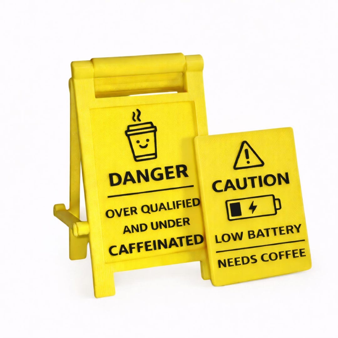 Mini Swappable Caution Sign – Over Qualified and Under Caffeinated ...