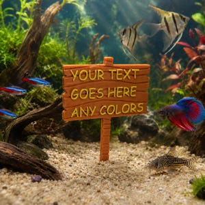 Panneau personnalisé pour aquarium, décoration d'aquarium imprimée en 3D aspect bois rustique, plaque nominative personnalisée pour aquarium, décoration d'aquarium