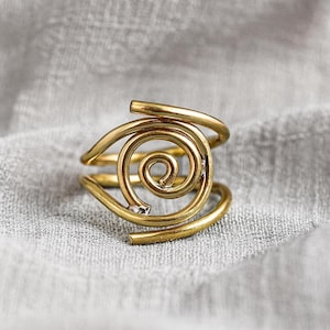 Handmade Sterling Silver And Brass Spiral Ring, Minimalist Swirl Jewelry, Spiral Statement Ring, Gift For Her, Unique Ring