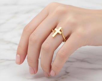 Elegant Gold Cross Ring for Women,Minimalist Ring,Religious Jewelry,Christmas Gifts,Valentine's Day Gift,Christian Faith Jewelry for Women