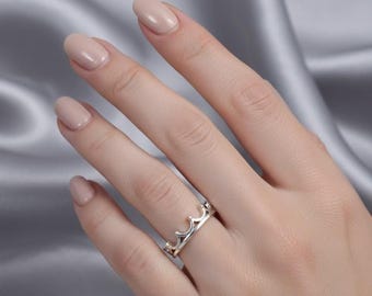 ミニマリストクラウンリング、スターリングシルバーオープンバンドリング、ハンドメイドシルバークラウンリング、シルバーリング、ユニセックスギフトジュエリー、繊細なクラウンリング