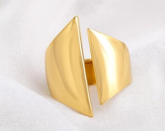 Gold Statement Ring, Bold Open Adjustable Ring, Modern Geometric Jewelry, Wide Band Ring For Women, Fashion Cocktail Ring, Gift For Her