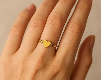Tiny Heart Ring, Minimalist Heart Ring, Gold Plated Dainty Ring, Cute Love Jewelry, Handmade Promise Ring, Gift for Her