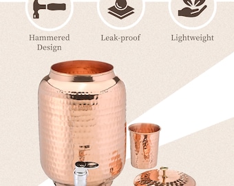 Dispensador de agua de cobre martillado hecho a mano, para la curación ayurvédica, 8-12 L