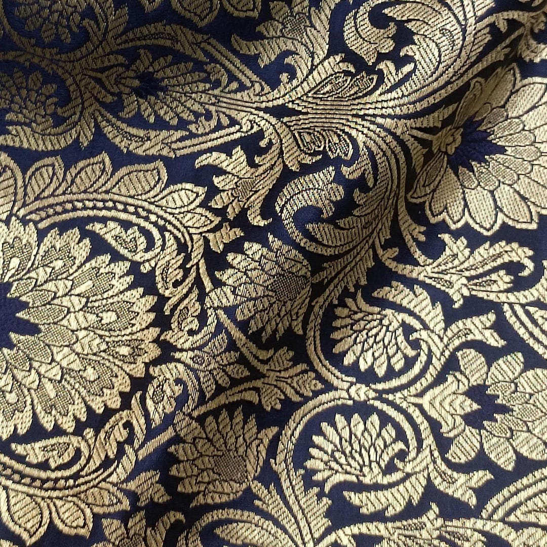 Black & Gold Silk Brocade Fabric, Indian Bridal Dress Material - Etsy