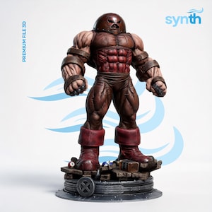 May include: A detailed 3D-printed figurine of a muscular character in a brown and red color scheme. The figure wears a helmet and boots, with metal accents on the arms. The base features pool balls and a logo. The word "synth" is visible.