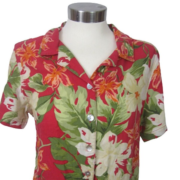 Caribbean Joe Vintage Hawaiihemd buttonup floral Seide Rayon bunt luau L Seiden-Rayon-Mischung bunt