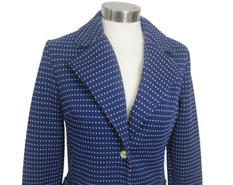 Montgomery Wards vintage 70s Women's blazer jacket swiss dot stretch polyester secretary sz M