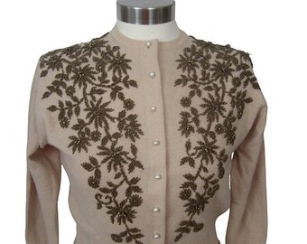 S | 1950s/60s Beaded Wool Cardigan Hong Kong