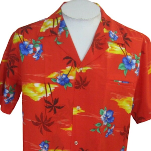 Shoreline vintage 1980er Herren Hawaiian ALOHA Shirt Pit to pit 24 L slim camp luau rot floral