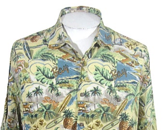 Campia Moda vintage Men Hawaiian camp shirt p2p 25" XL aloha luau tropical rayon