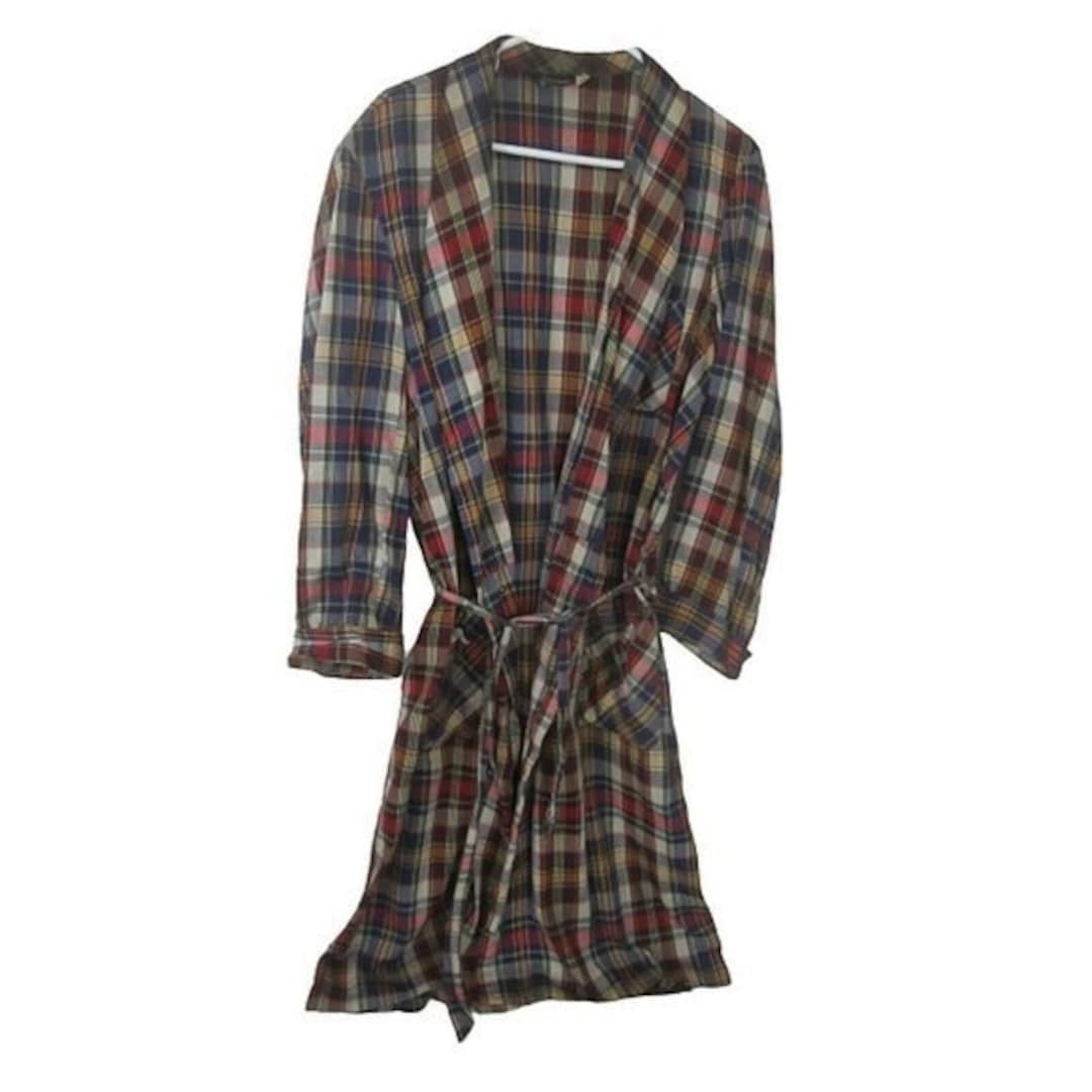 Penneys Towncraft Vintage Mens Bath Robe Plaid Sz M 1960s Cotton Lounge