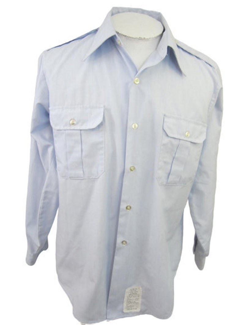 GULF APPAREL Military Dress Shirt Uniform Vintage 1970s Blue Long