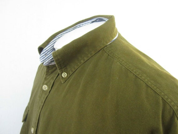 Tommy Hilfiger Vintage Men Shirt Long Sleeve P2p 26.5 L Olive