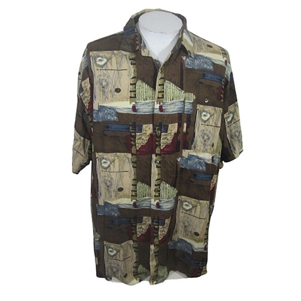 City Streets vintage Men Hawaiian camp shirt pit to pit 28 2XL abstract 1990s