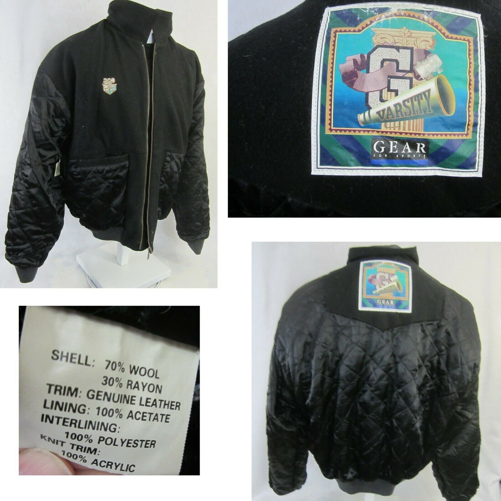 VARSITY GEAR for Sports Vintage Men JACKET wool leather w lion logo sz L bomber
