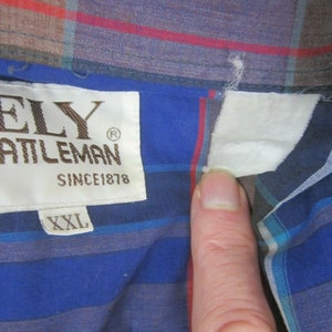 Ely Cattleman Men shirt WESTERN long sleeve p2p 28.5 plaid pearl snaps vtg blue image 10