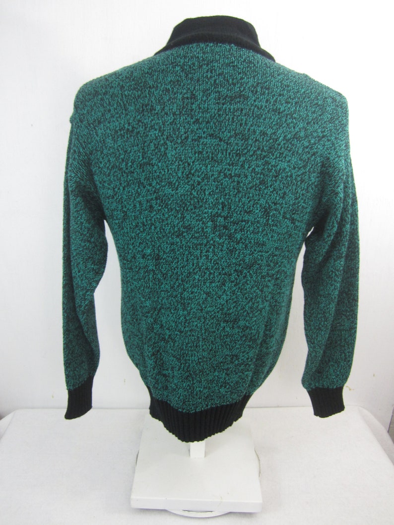 Wayne Scott vintage 1980s Men Sweater sz S black teal zip new wave shrink waist