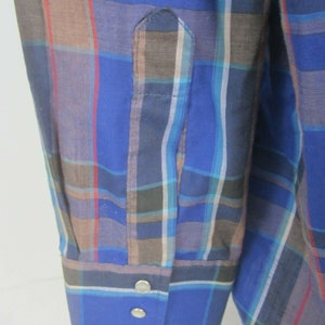 Ely Cattleman Men shirt WESTERN long sleeve p2p 28.5 plaid pearl snaps vtg blue image 8