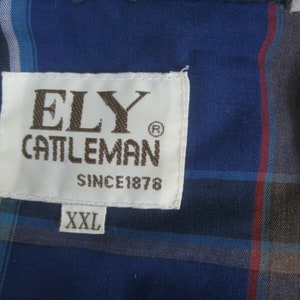 Ely Cattleman Men shirt WESTERN long sleeve p2p 28.5 plaid pearl snaps vtg blue image 9