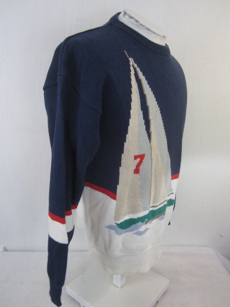 Pringle Mens Sweater vintage 1970s sailboat regatta pullover size large drop shoulder