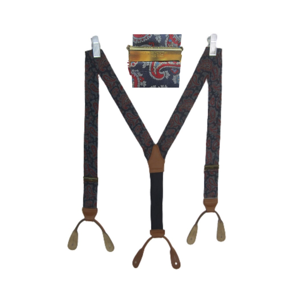 Royal NY Made in England Adjustable Suspenders Paisley Silk Brass W