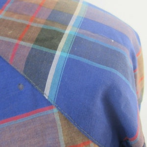 Ely Cattleman Men shirt WESTERN long sleeve p2p 28.5 plaid pearl snaps vtg blue image 6