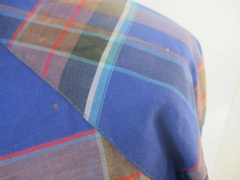 Ely Cattleman Men shirt WESTERN long sleeve p2p 28.5 plaid pearl snaps vtg blue image 6