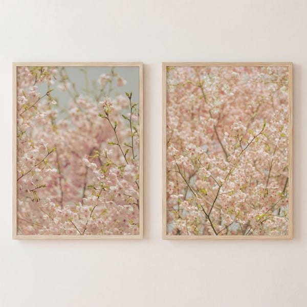 2er-Set Kirschblüten Prints - Rosa Frühling Floral Botanische Wandkunst (Digital)