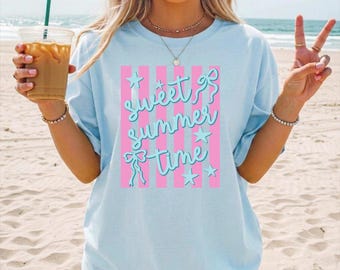 Dulce verano SVG Rayas Preppy Girly Coqueta Playa de verano a rayas PNG Vacaciones de verano de moda SVG Cricut Verano PNG Sublimación DTF