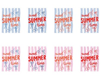 Paquete de PNG de Sweet Summer Time Strawberry Summer Svg Coquette Bow Summer PNG Preppy Girly Summer Svg Delicate Trendy Summer Vacation PNG Dtf