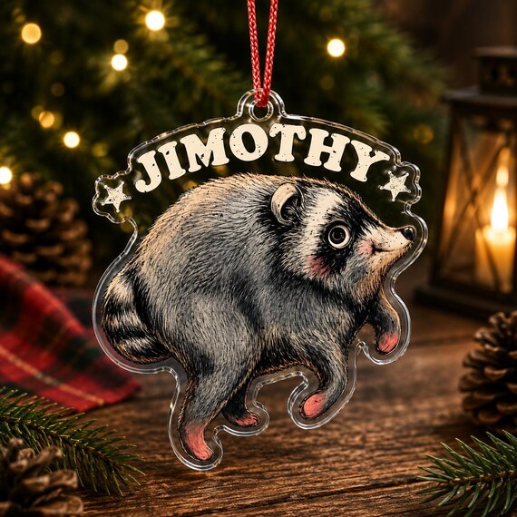 Jimothy Raccoon Acrylic Ornament, Funny Raccoon Christmas Ornament, Woodland Animal Christmas Decor, Wildlife Lover Gift, Tree Ornament