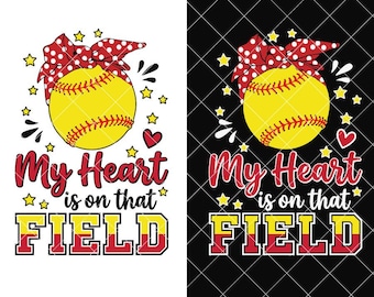 Mi corazón está en ese campo Softbol Svg Coquette Bow Softball Mom Svg Softball Bow Bandana Svg Game Day Baseball Svg Cut File Png Dtf