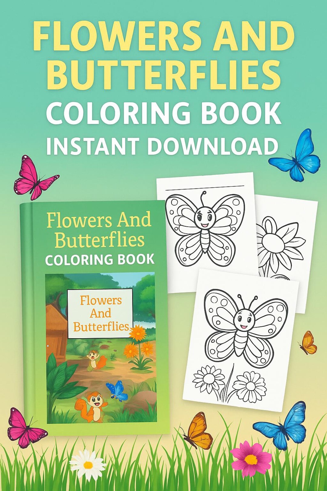 Butterflies & Flowers Coloring Book for Kids: Educational Printable ...