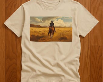Cowboy Cotton Tshirt, Western Shirt, Graphic Tee, Gift for Horse Lovers, Vintage Cowboy Tee, Western Art Apparel, Casual Wear Top