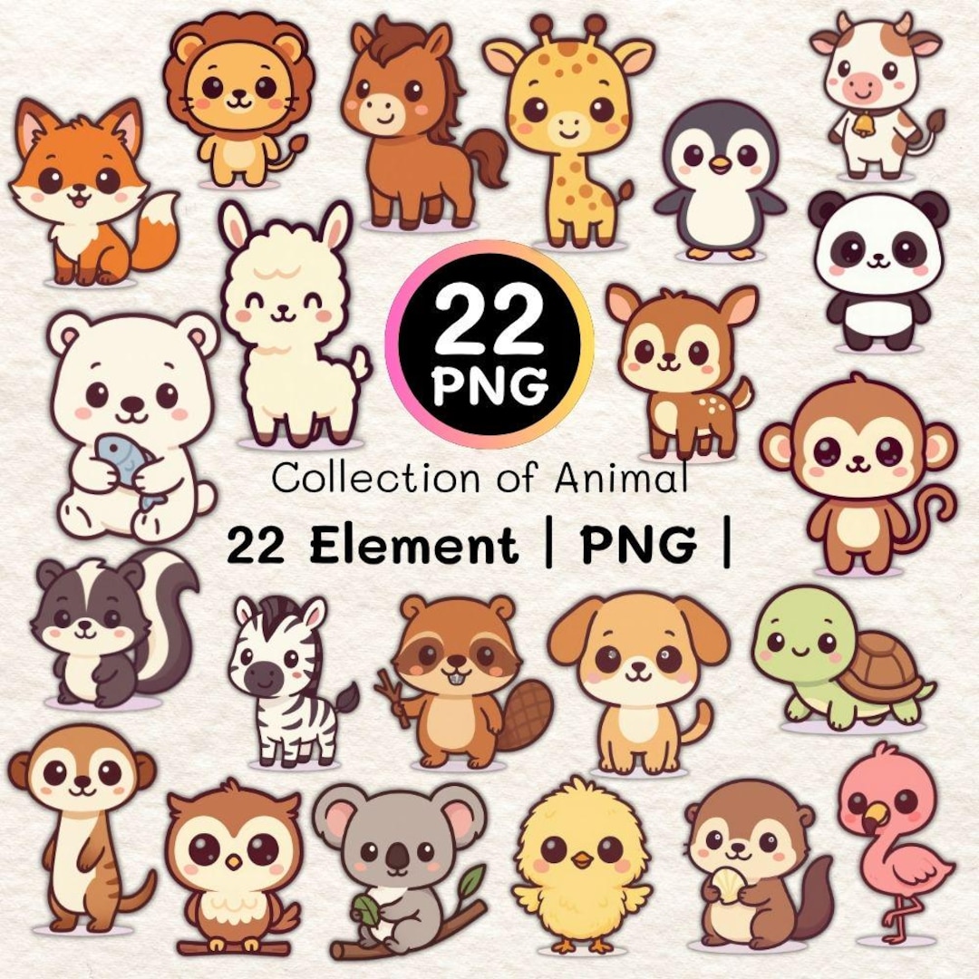 Chibi Animal Clipart | 22 Kawaii PNG Images (digital Download) - Etsy