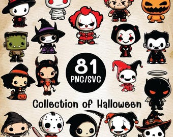 81 Spooky Halloween Clipart PNG SVG | Witch, Vampire, Clown, Grim Reaper Characters (Digital Download)