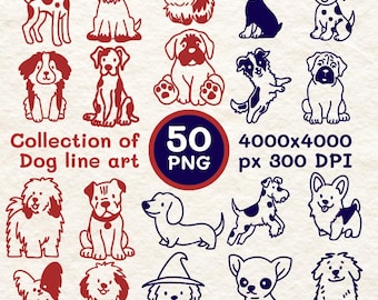 50 Dog Line Art Clipart PNG – Hand-Drawn Pet Collection