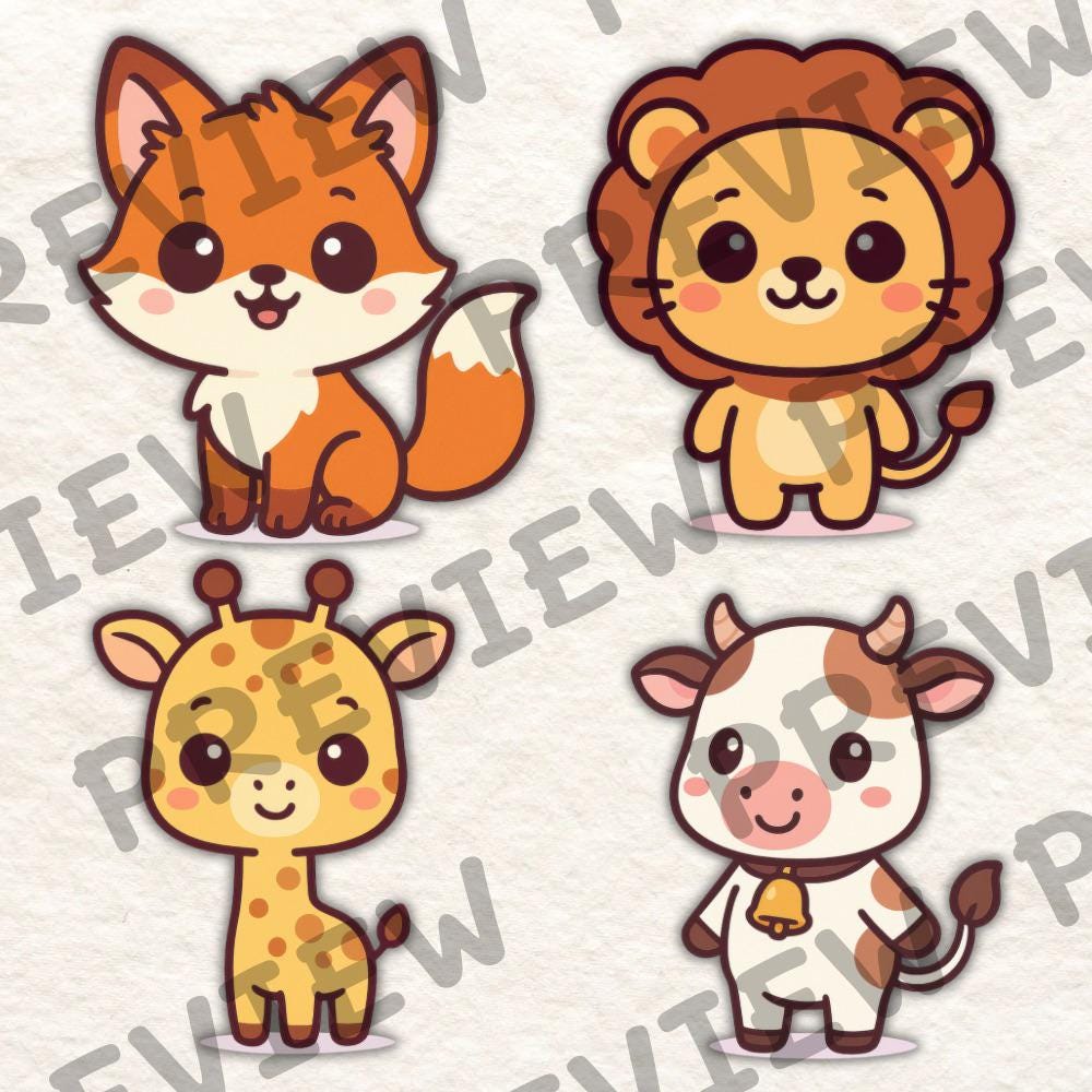 Chibi Animal Clipart | 22 Kawaii PNG Images (digital Download) - Etsy