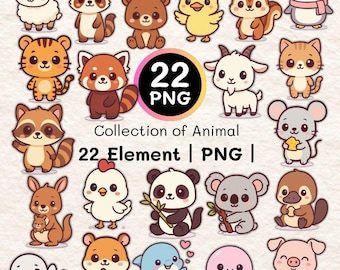 Chibi Animal Clipart Bundle | 22 Kawaii PNG Files (Digital Download)
