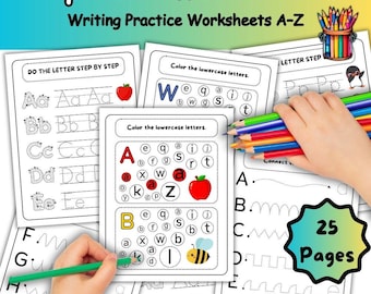 Alphabet Worksheets | Writing Practice A-Z | Preschool & Kindergarten Learning Printables (25 Pages)