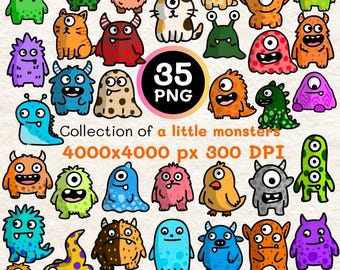 35 Kawaii Monster Clipart PNG – Colorful Characters (Digital Download)