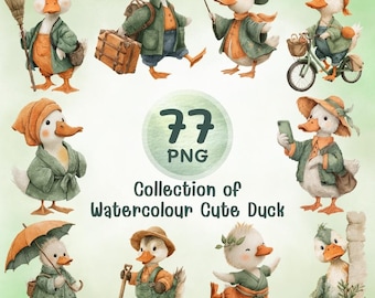 Watercolor Duck Clipart Bundle | 77 PNG Nursery Animals (Digital Download)
