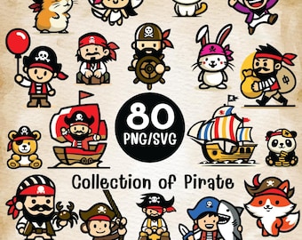 80 Pirate Clipart PNG SVG | Kids Party Sticker (Digital Download)