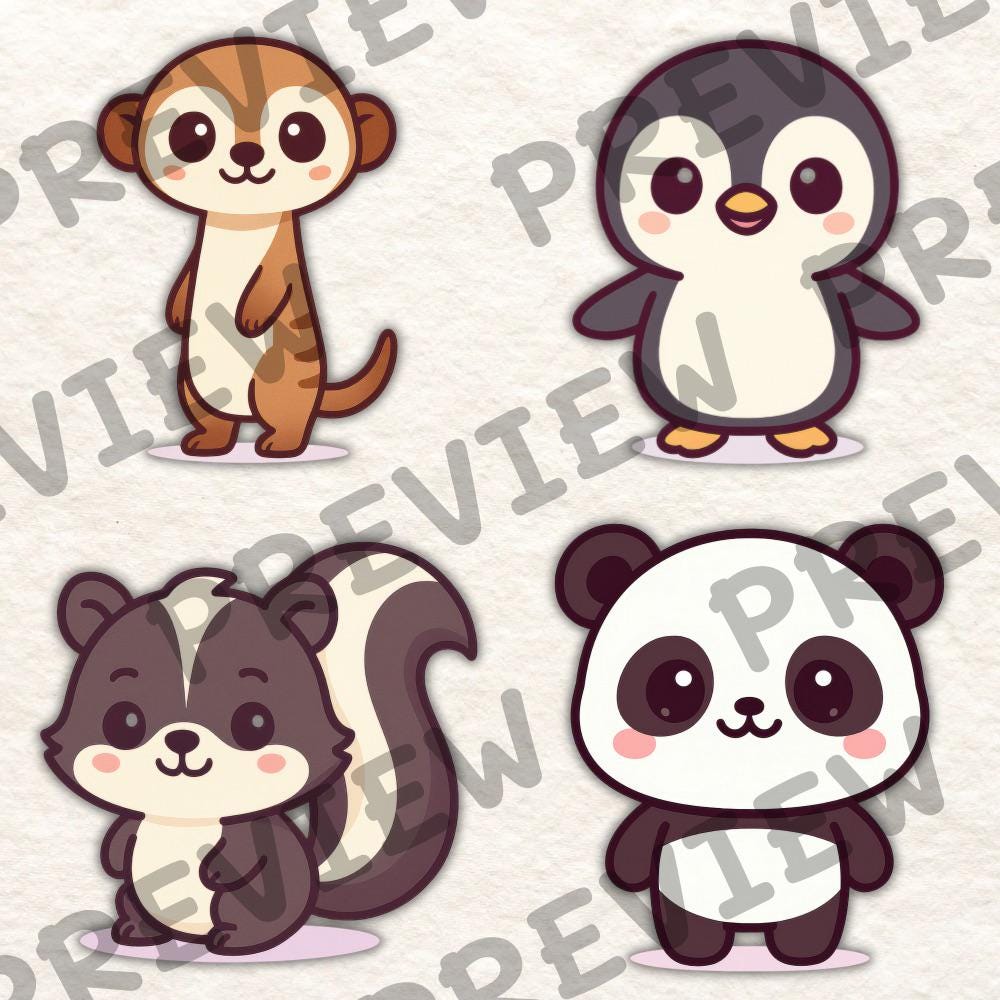 Chibi Animal Clipart | 22 Kawaii PNG Images (digital Download) - Etsy
