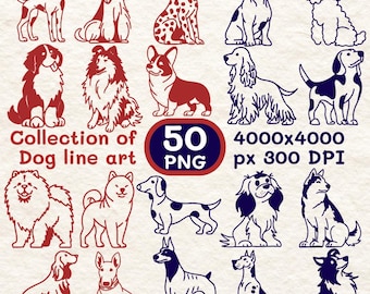 50 Dog Line Art Clipart PNG – Hand-Drawn Pet Collection