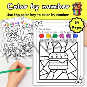 Color by Number Worksheets: 34 Page Printable Coloring Activity (PDF and PNG Download)