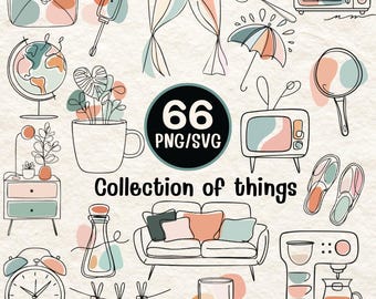 Line Art Clipart Bundle | 66 Cozy Home Objects SVG PNG